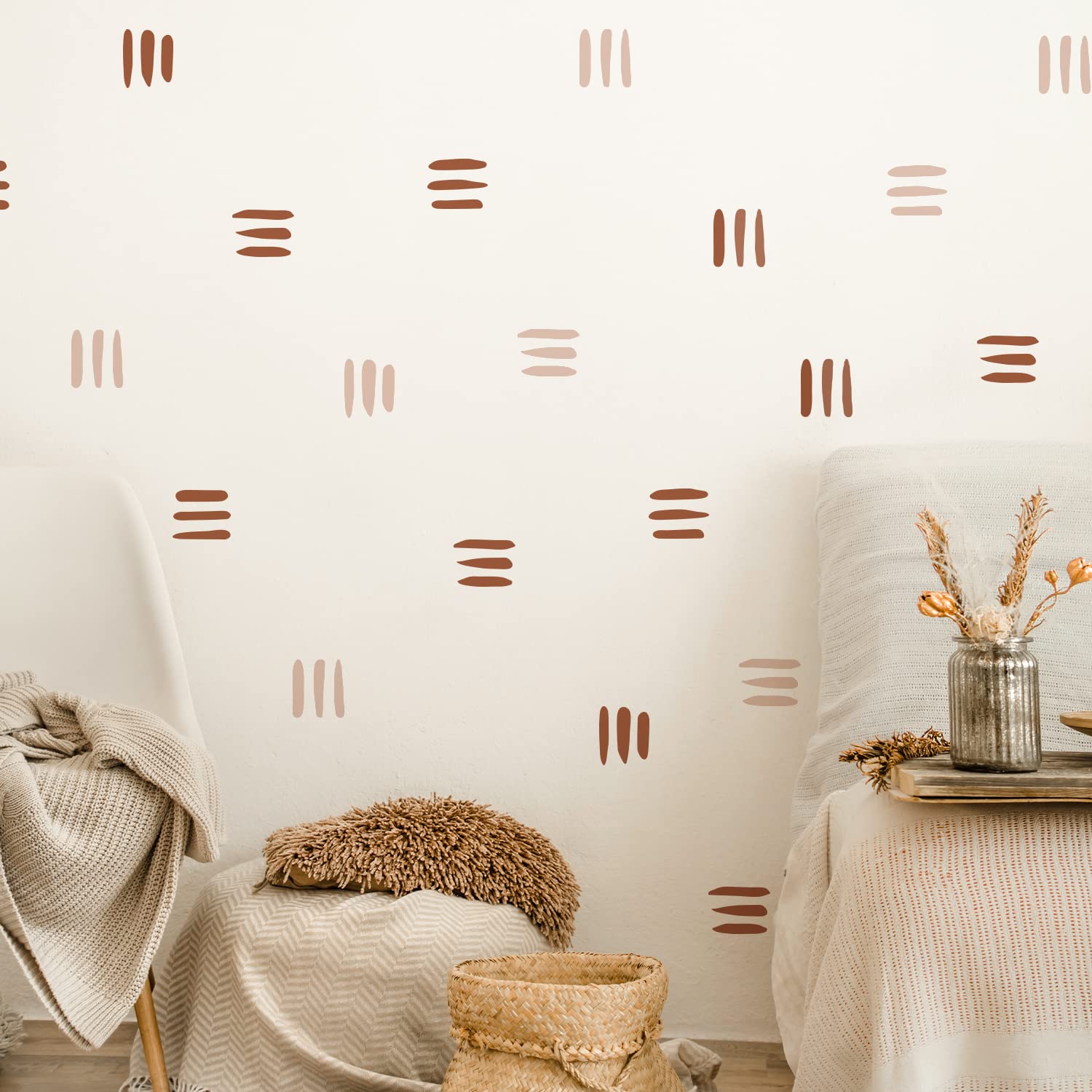 36Pcs Brown Line Boho Art Wall Decals, Peel and Stick Wall Stickers for Living Nursery Room Bedroom Wall Decor