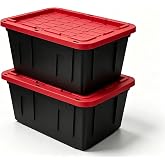 27 Gallon Large Storage Bin 2-Pack, Stackable Plastic Tote with Lid, Black | Spacious interior meets daily organizing needs. Fits nicely in different indoor and outdoor spaces.