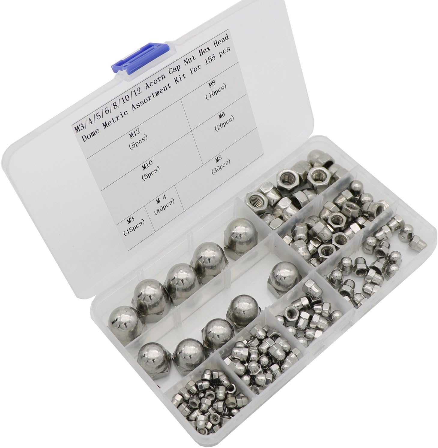 155 Pcs Acorn Cap Nuts M3 M4 M5 M6 M8 M10 M12 Thread Dia Dome Head