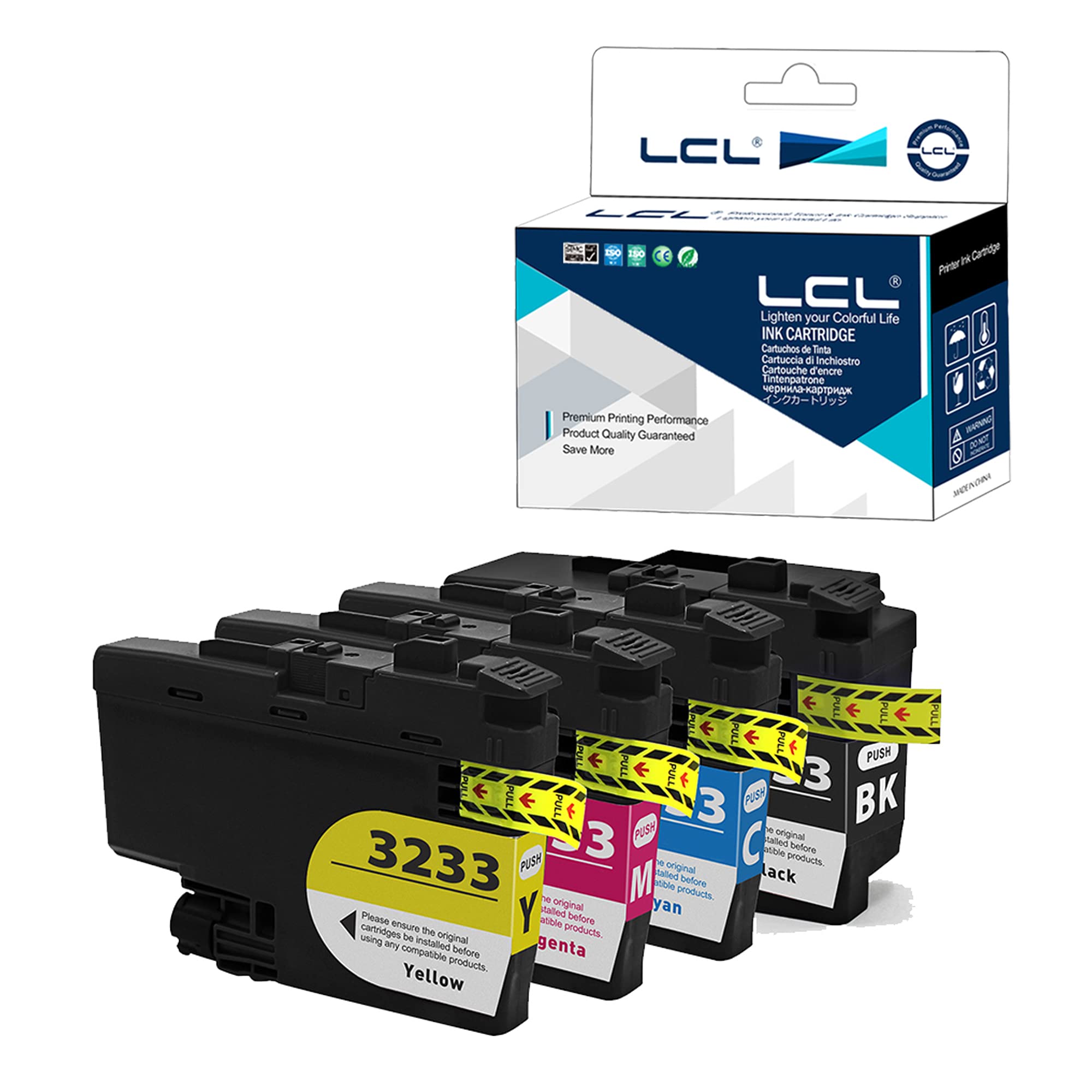 LCL Compatible Ink Cartridge LC-3233 LC3233 XL LC3233XL LC3233BK LC-3233BK LC-3233C LC-3233M LC-3233Y Replacement for Brother DPC-J1100DW MFC-J1300DW (4PK KCMY)