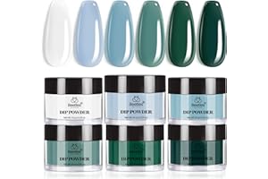 BEETLES GEL POLISH Beetles Dip Powder Nail Kit, 6 Colors White Bule Green Natural Nail Dip Powder Kit Starter Set French Nail Art Manicure Salon No Need Nail Lamp Cured Glossy Lake DIY Spring Summer Gifts for Women