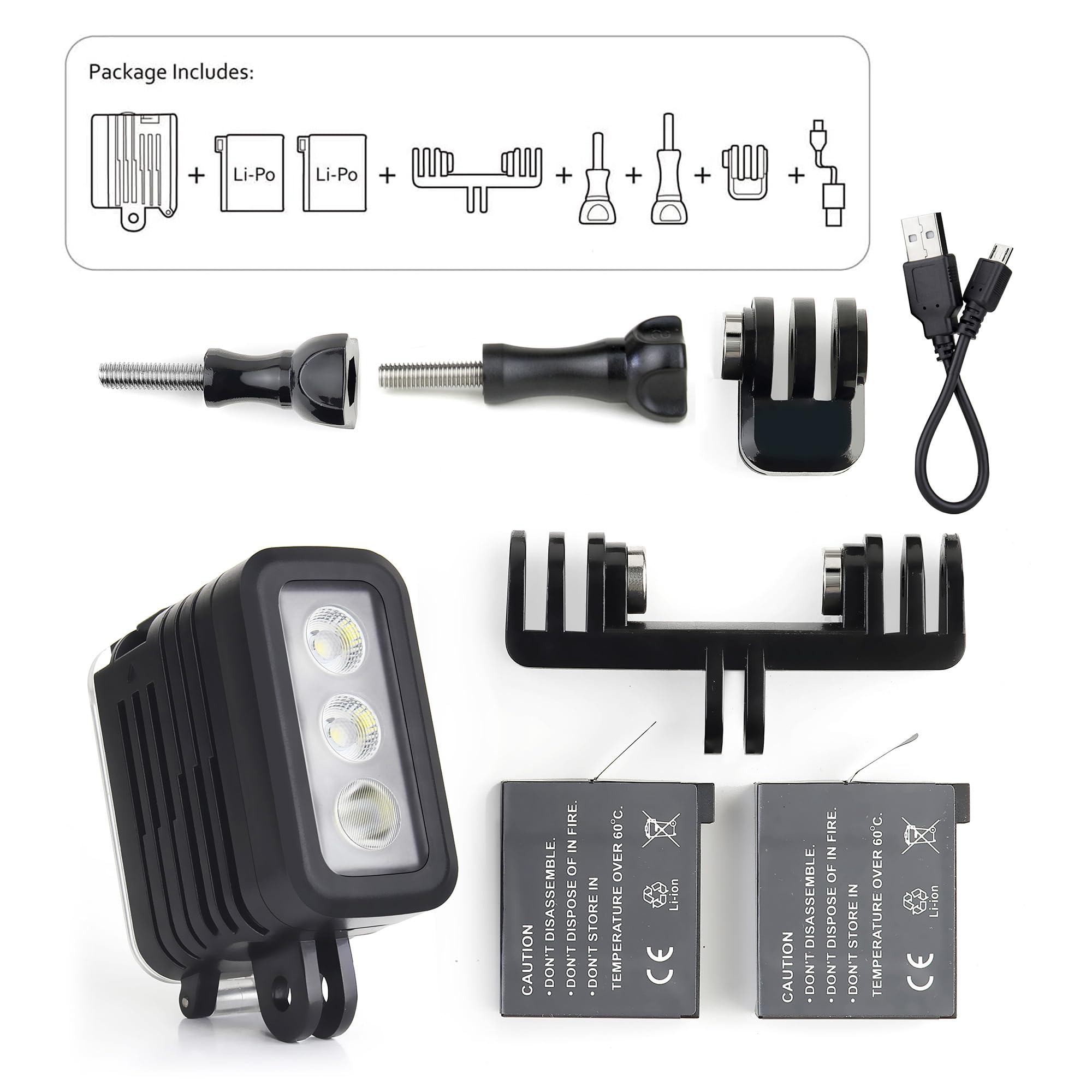 SOONSUN Rechargeable Diving Light - 450 Lumens High Power LED Video Light, Waterproof 164ft, Dimmable Underwater Fill Light for GoPro Hero 13/12/11/10/9/8/7/6/5/4/3+/3, DJI Osmo Action 4 5 Pro Camera