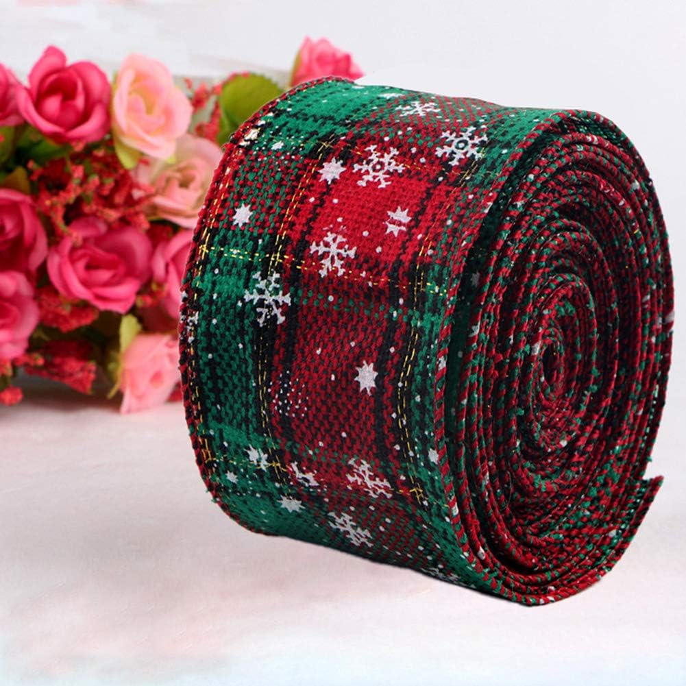 2 rollos 6m Cinta de Navidad con Borde de Alambre Arpillera a 