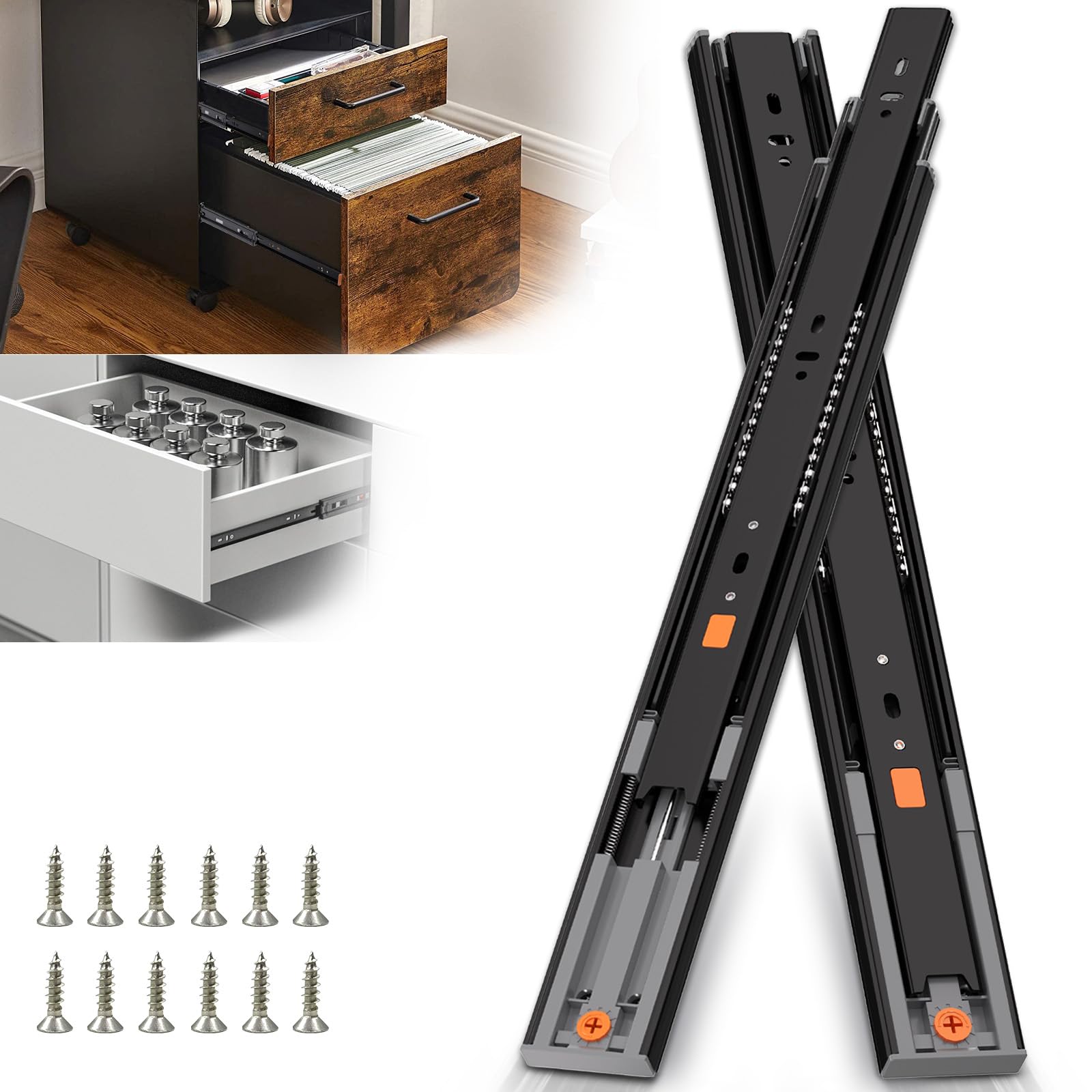 Photo 1 of SLIDEWAY 4 Pair Adjustable Soft Close Drawer Slides,1 Pair  ide Mount Ball Bearing Metal Dresser Runners Cabinet Kitchen Glides(100 LB Load Capacity,Black)