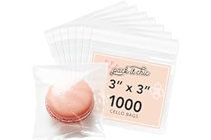 Pack It Chic - 3” X 3” (1000 Pack) Clear Resealable Cello Poly Bags for Candy, Treats, and Party Favors - Self Seal