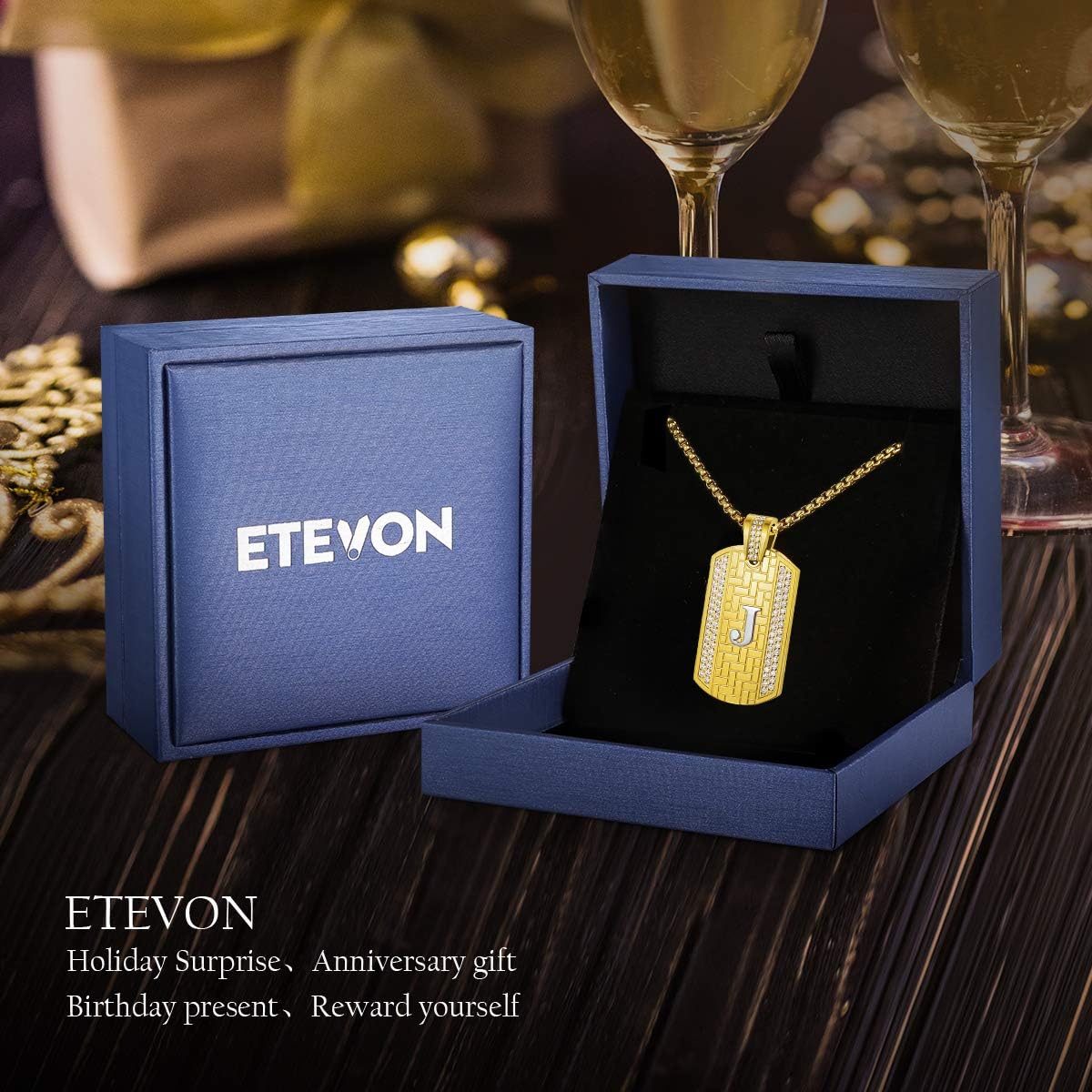ETEVON Initial Necklace for Men Capital Letter E Pendant Gold Plated Golden Chain A-Z Personalized Hip Pop Anniversary Father's Day Birthday Graduation Jewelry Gift for Men Him Husband Boyfriend Boys: Clothing