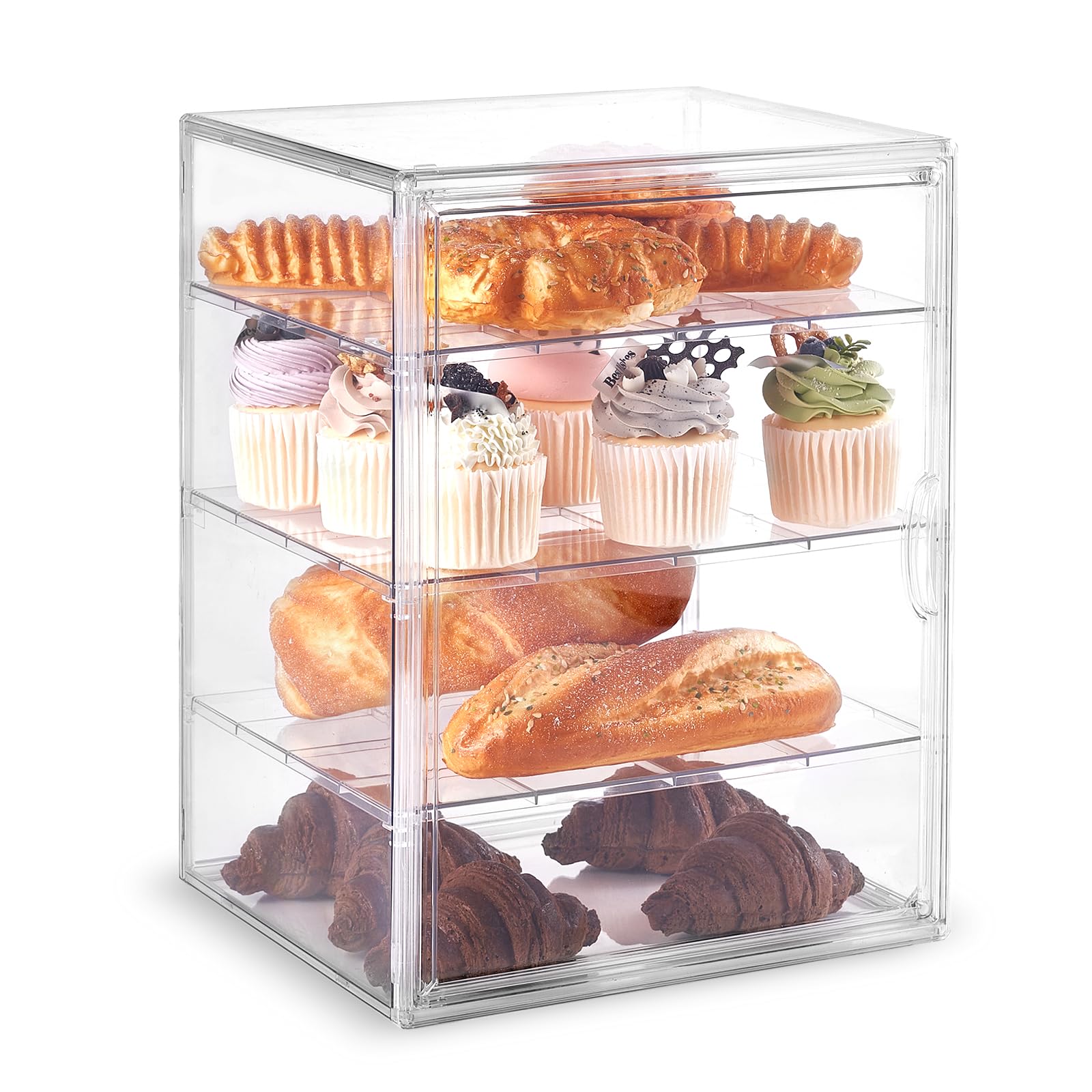 Photo 1 of Pastry Display Case,Large Bread Box for Kitchen Countertop,4 Layers Adjustable Bakery Display Case,Clear Breadbox for Baked Goods Cookie Dessert Cupcake Kitchen Counter 15.5x11.4x9.9 Inch