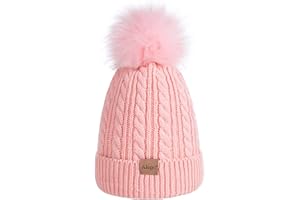 ALEPO Kids Winter Beanie Hat, Children's Warm Fleece Lined Knit Thick Ski Cap with Pom Pom for Boys Girls