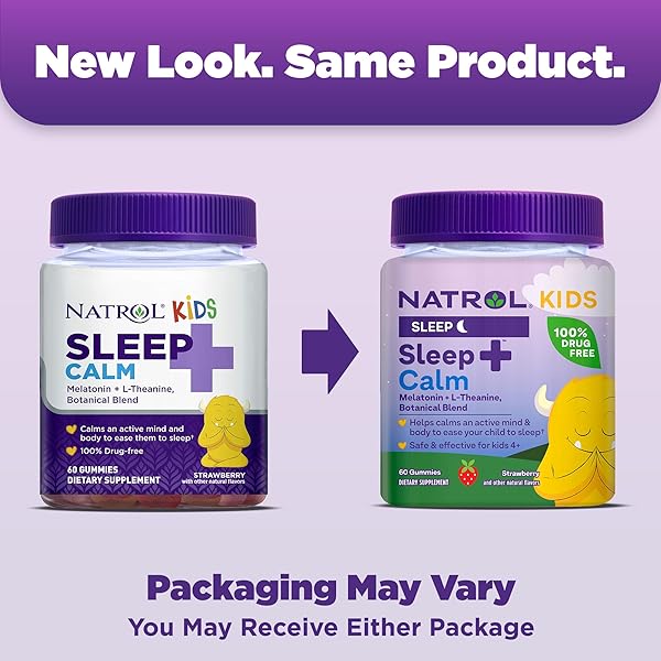 NATROL KIDS SLEEP+ CALM, MELATONIN AND L-THEANINE, SUPPLEMENT FOR RESTFUL SLEEP AND CALMING, SLEEP GUMMIES FOR KIDS, 60 STRAWBERRY-FLAVORED MELATONIN GUMMIES, 60 DAY SUPPLY