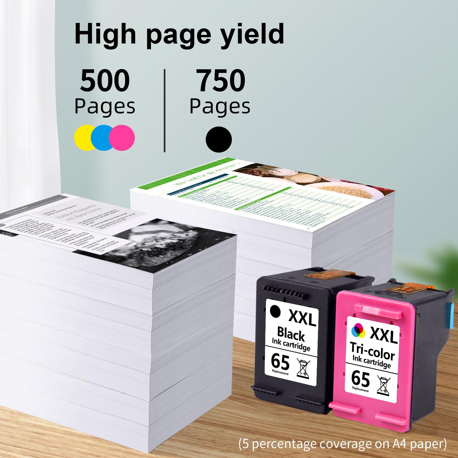 Aqepbzt Remanufactured Black/Tri-Color Ink Cartridge Replacement for HP Ink 65 65XXL Ink Cartridges Black and Color for HP AMP 120 100 125 130 Deskjet 3755 2652 3752 2624 Printer