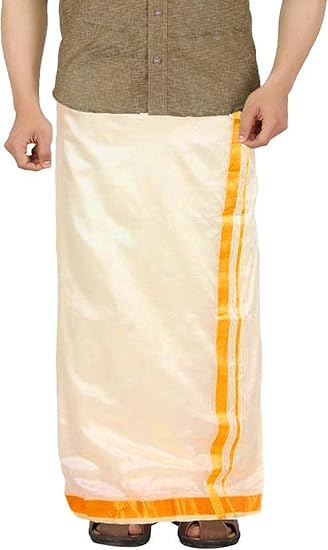 Men's Silk Dhoti (White, Free Size)