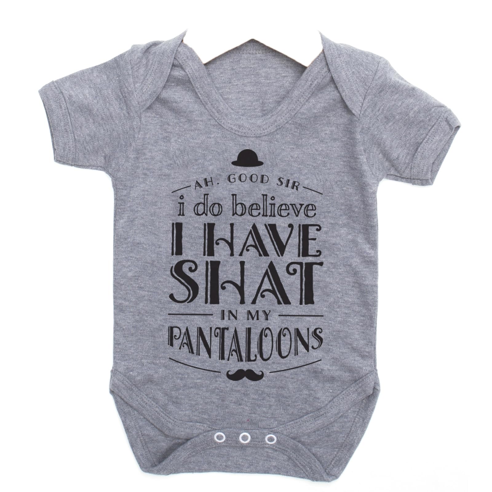 ART HUSTLE Ah Good Sir I Do Believe I Have Shat in My Pantaloons Short Sleeve Bodysuit (0-3 Months, Grey)