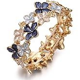 LUREME Gold Sakura Floral Bracelet for Women - Colorful Enamel Flower Stretch Bangle, Adjustable Elastic Cuff (bl003608)