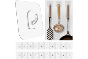 GLUIT Adhesive Plastic Clear Utensil Hooks Transparent Hook for The Drill-Free Wall Medium 20 pcs
