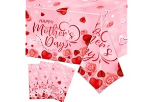 tetcuican 3 Pack Mothers Day Decorations Tablecloth Happy Mothers Day Party Decoration Supplies 70x43 inches Pink Party Decorations Waterproof Tablecloth for Happy Mothers Day