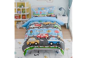 Transportation Kids Bedding Set for Boys, Ultra Soft Microfiber Comforter Set Twin Size with 3-Pieces, Comforters Bed Sets fo