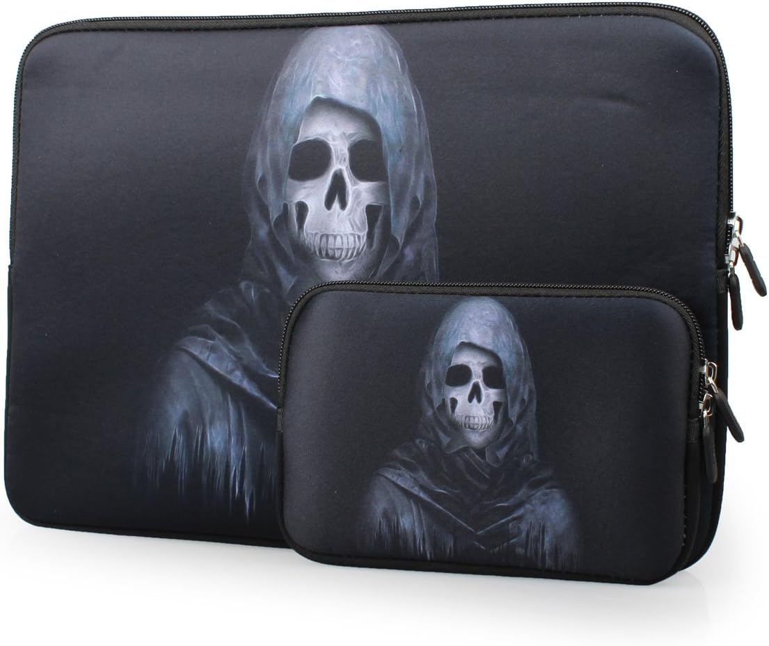 Batianda New Soft Water Repellent Laptop Sleeve Case for 13-13.3 inch Notebook/MacBook Air/MacBook Pro/Surface Laptop 2017 with 6" Small Bag for Charger, Skull Black