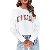 Sumtory Women Long Sleeve Crew Neck Sweat Shirts Loose Fit Letter Print Pullovers Crop Tee Tops