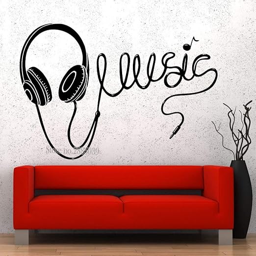 Jiushixw Diseno Moderno Arte Pared Vinilo Musica Auriculares Calidad Calcomania De Pared Papel Pintado Impermeable Decoracion Del Hogar Vinilos Paredes L 87x56cm Amazon Es Hogar