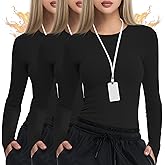 Locoowai 3 Pack Women's Underscrub Shirts Long Sleeve Thermal Scrub Undershirts Nurse Crew Neck Slim Fit Fleece Top Basic Tee
