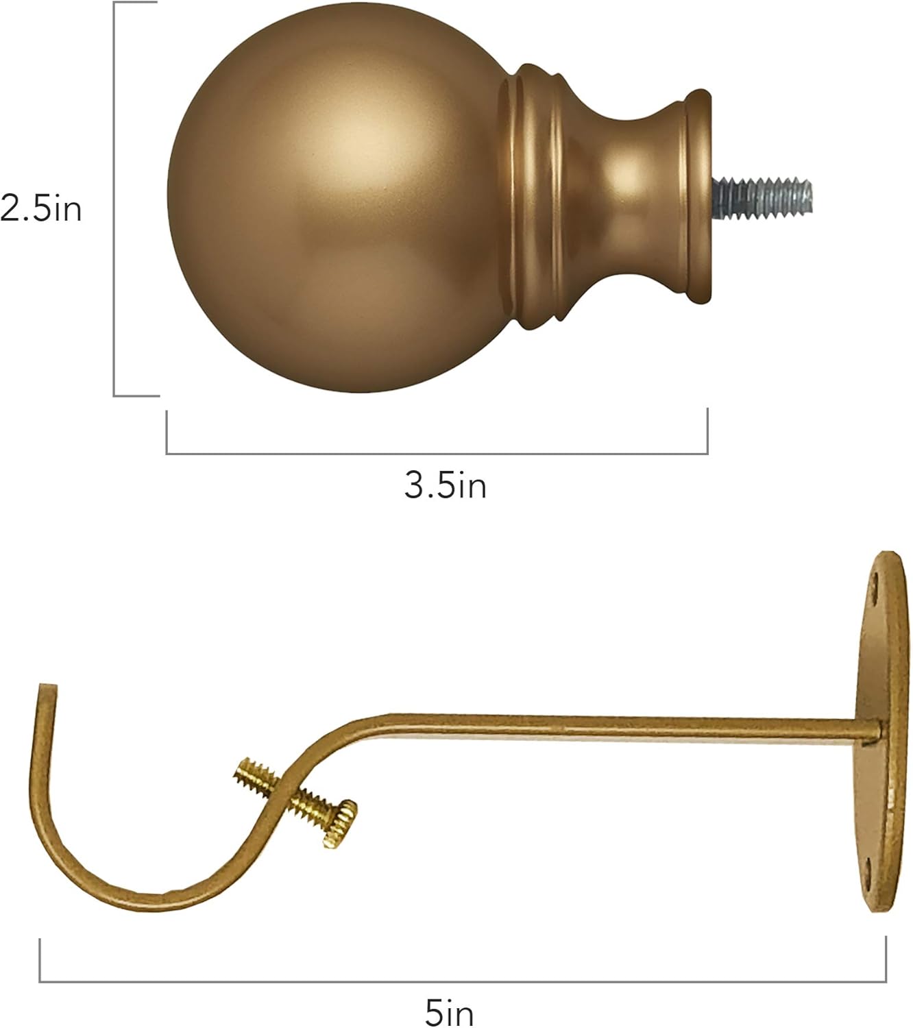 Elrene Home Fashions Cordelia 1" Window Drapery Single Curtain Rod with Globe Ball Finial, 48"-86", Soft Gold: Home & Kitchen