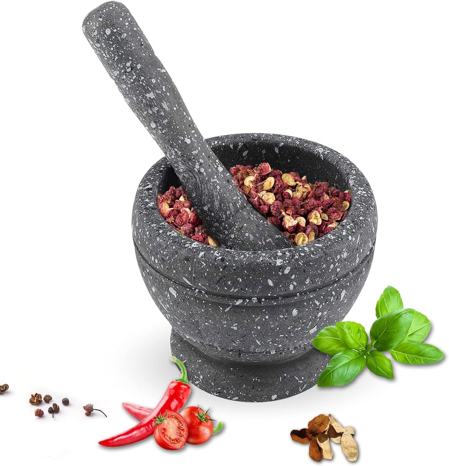 DEWIN Mortar and Pestle Set, Pestle Mortar Set Plastic Manual Garlic Grinding Kitchen Tool for Grind Spices Powder Pesto Mash Herbs 4.17x3.39inch (Granite)