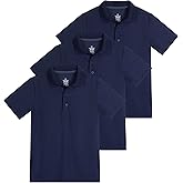 Real Essentials 3 Pack: Boy's Short Sleeve Polo Shirt - School Uniform Active Performance Golf (Ages 4-16)