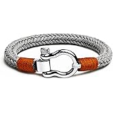 Elegatto Orion Premium Rope Bracelet for Men | Natural Cotton Finish and Sterling Silver Polished Stainless Steel Horseshoe Shackle Closure | Men’s Designer Bracelets