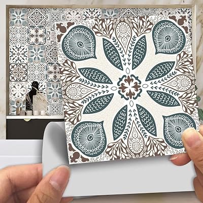 indabyo 20pcs Vintage Victorian Tile Stickers 15x15 cm Moroccan Grey Beige