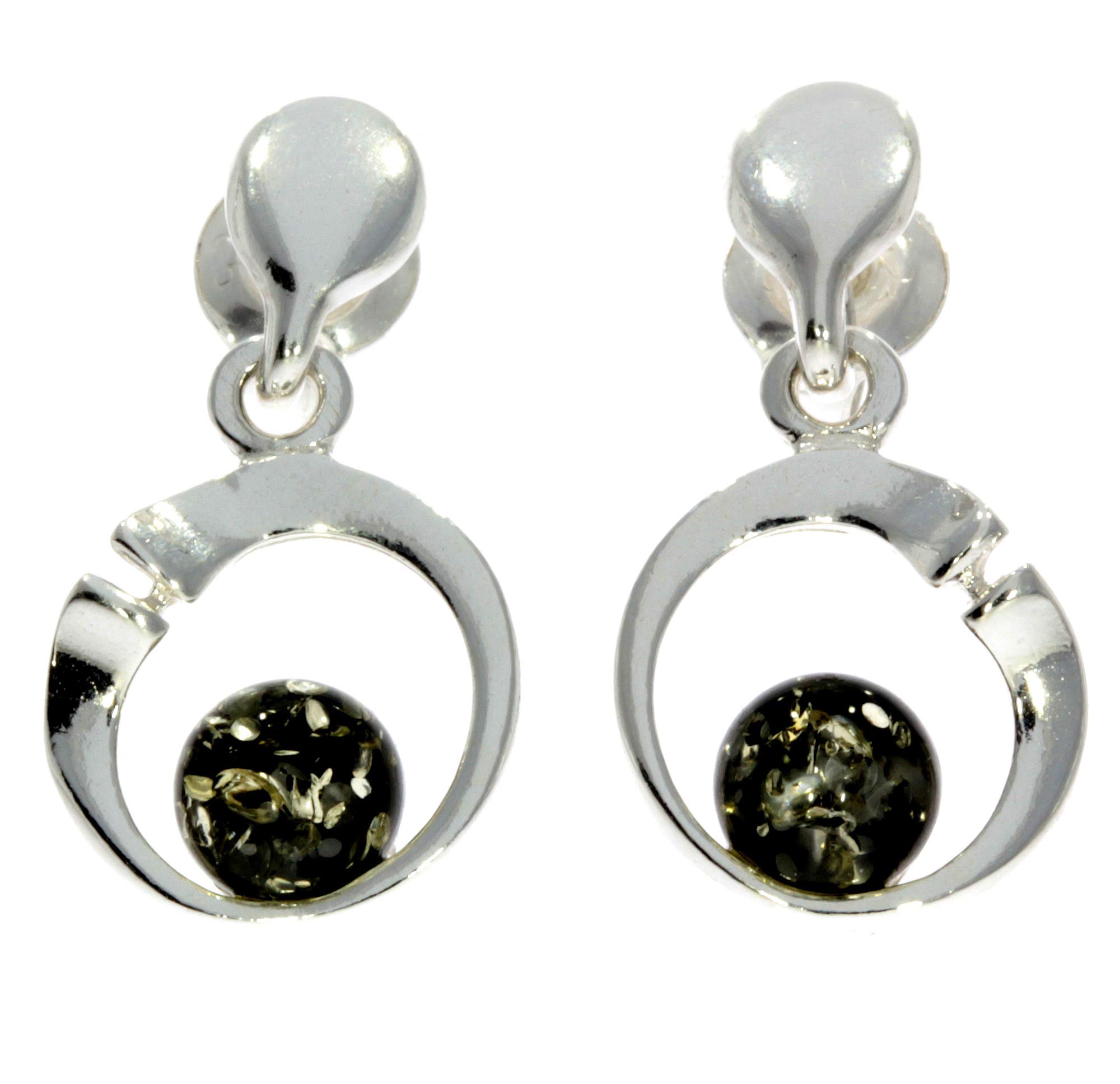Green Baltic Amber 925 Sterling Silver Small Stud Drop Round Earrings GL147G