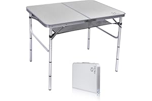 Nice C Card Table, Folding Picnic Table, Small Table, Adjustable Height Folding Table, Camping, Outdoor, Portable Lightweight Aluminum, with Carry Handle for Beach, Indoor, Office (Medium)