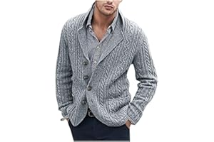 Knitted Cardigan Sweaters for Men Big and Tall,Winter Warm Business Button Up Lapel Collar Sweater Coats Outwear