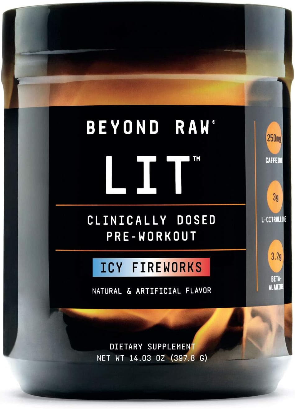 Beyond Raw LIT Pre Workout Powder Energy Drink, ICY Fireworks, 30 Servings, Contains Caffeine, L-Citruline, and Beta-Alanine, Nitrix Oxide and Preworkout Supplement: Health & Personal Care