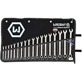 Wright Tool 758 Combination Wrench Set 12 Point Metric Satin Finish 18 Piece 7MM - 24MM Forged Steel USA Made Anti-Slip Hand Tool Wright Grip 2.0