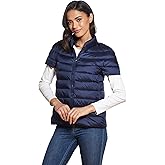 Martha Stewart Womens Puffy Down Vest, Lightweight Casual Short Sleeve Vest Jacket, Quilted Outerwear with Pockets, Navy Blue, 2X-Large