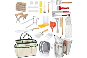 FODMANTAKIN Beekeeping Supplies - Beehive Starter Kit, Bee Keeping Supplies-All Beekeeping Tools and Equipment, Bee Smoker Kit for Beekeeping for Beginners and Professionals (32Pcs Beekeeping Supplies Kit)