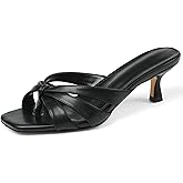 femflame Kitten Heels Flip Flops for Women Square Open Toe Slip On Black Heels Mules Slides Sandals Beach Dressy Strappy Heels Summer Sandals