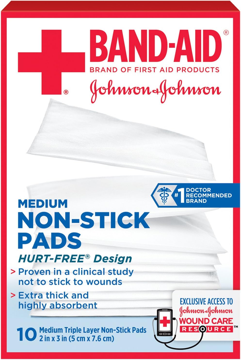Band-AidFirst Aid Pads, Medium Non-Stick Pads, 10 Count (Pack of 6)