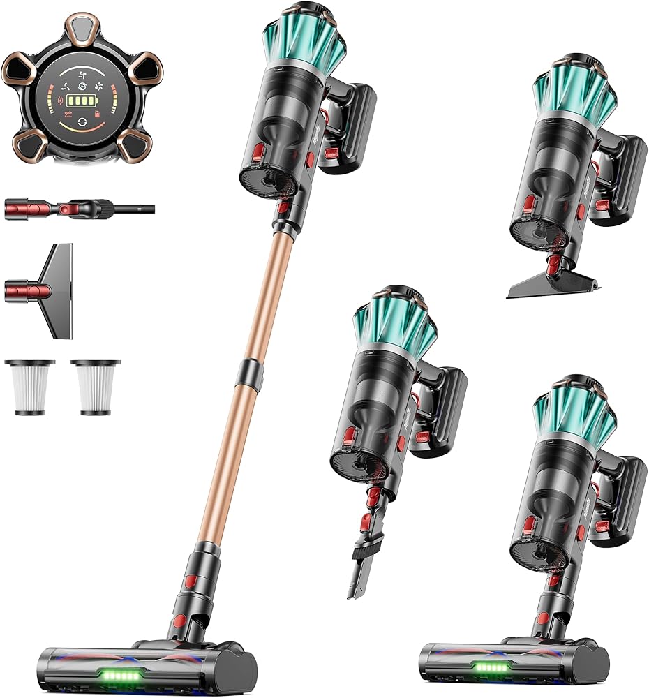 Cordless Vacuum Cleaner, 650W 55KPA 70 Mins Vacuum Cleaners with Hurricane Mode, Anti-Tangle Brush, 1.8L Dust Cup, Self-Stand