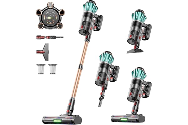 Cordless Vacuum Cleaner, 650W 55KPA 70 Mins Vacuum Cleaners with Hurricane Mode, Anti-Tangle Brush, 1.8L Dust Cup, Self-Stand