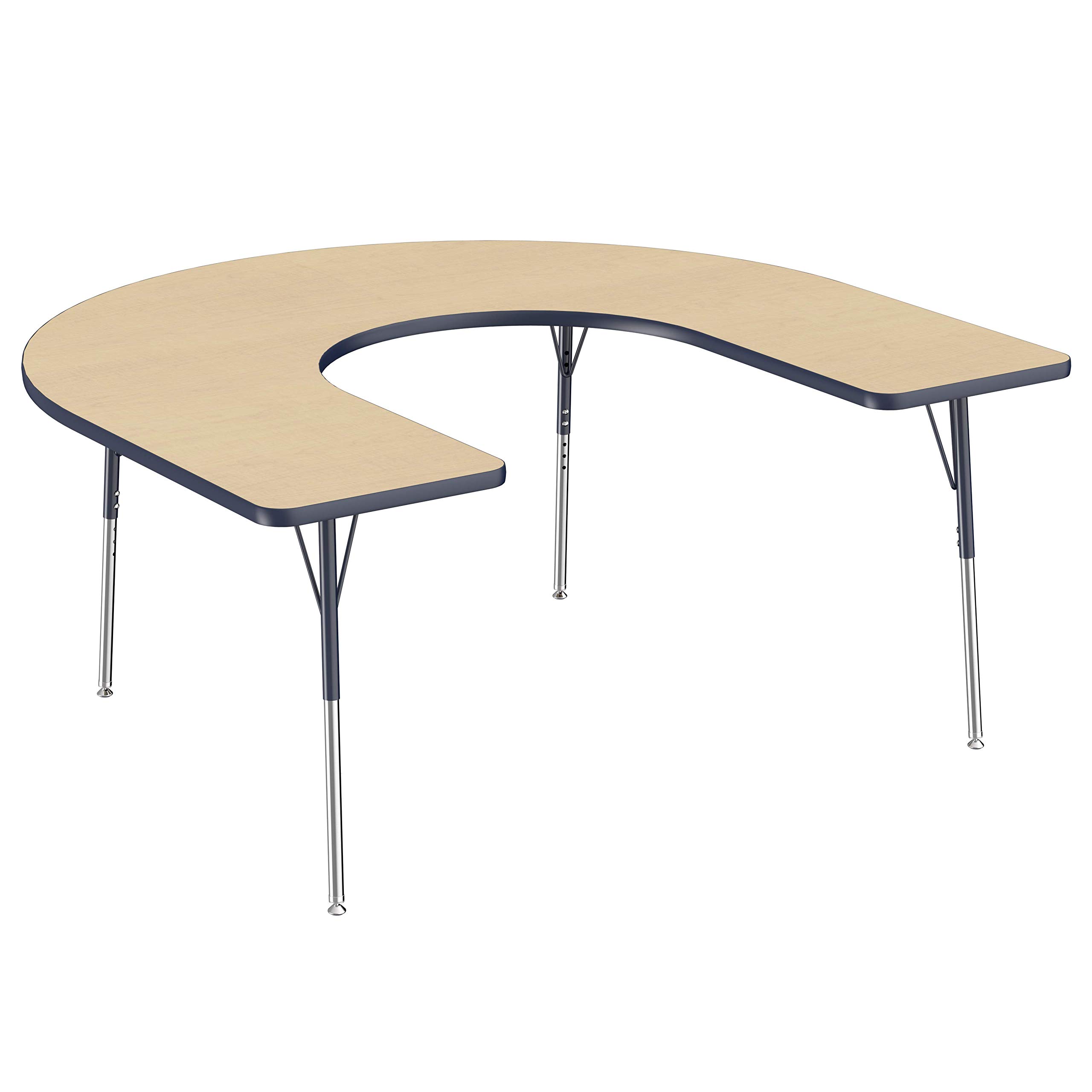 Photo 1 of Factory Direct Partners 10093-MPNV Horseshoe Activity School and Office Table (60" x 66"), Standard Legs with Swivel Glides, Adjustable Height 19-30" - Maple Top and Navy Edge