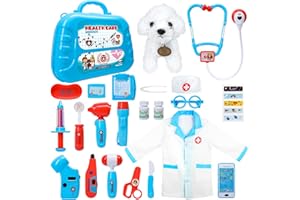 Meland Toy Doctor Kit for Kids - Pretend Play Doctor Set with Carrying Case, Stethoscope Toy & Dress Up Costume - Doctor Play Set for Kids Toddlers Ages 3 4 5 6 Year Old for Role Play Gift