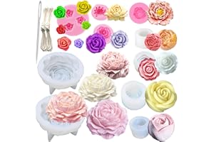 NIMOZEKD 13 PCS Flower Silicone Candle Mold Candle Making Molds with Large-Eye Wicking Needle,Candlewick for Soy Wax, Beeswax, Candle Making Resin Cake Mold Clay Making Molds