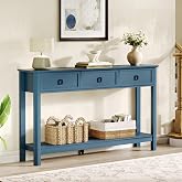 Treocho 53.1" Console Table with 3 Drawers, Sofa Table Behind Couch, 2 Tier | Long Entryway Table with Storage, Modern, For Hallway, Living Room, Blue