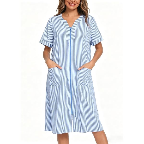 cotton house dress snap front Casual Nights Women's Snap front House Dress Short Sleeve Woven Duster Housecoat Lounger Sleep Dress