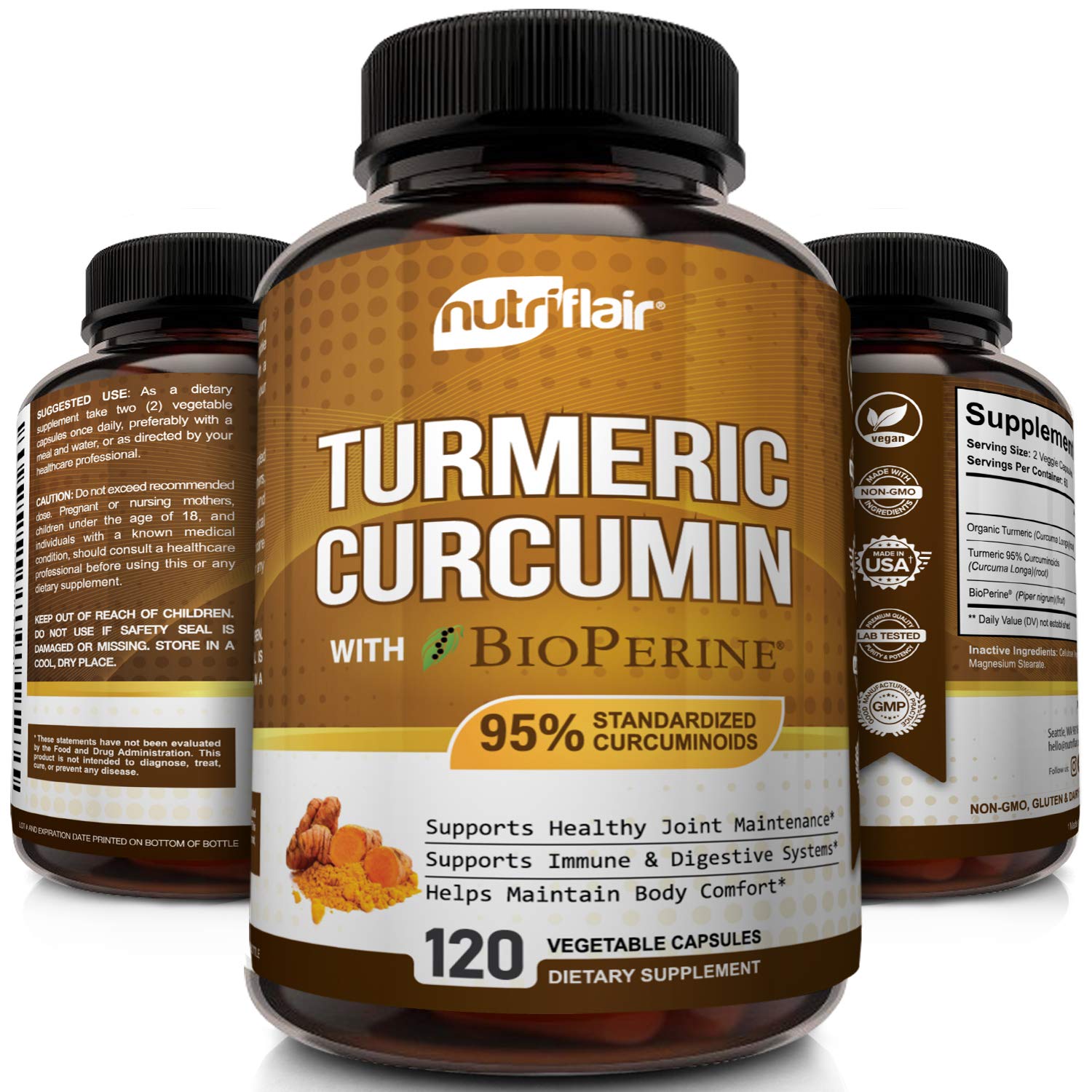 NutriFlair Premium Turmeric Curcumin Supplement (1300mg) with BioPerine