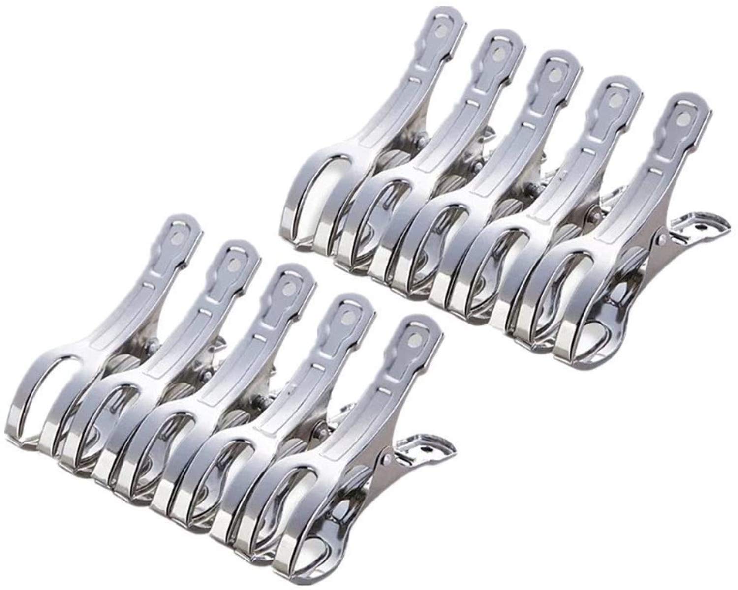 Pack of 10 stainless steel beach towel clips, large hanging plug, wind resistant for daily laundry, beach towel, bath towel, bed linen and thick clothes (11 cm) clothes pegs