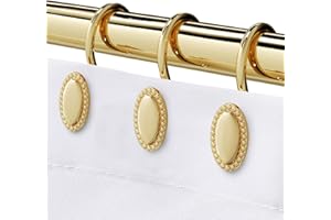 iToplin Gold Shower Curtain Hooks, Set of 12, Rust Resistant, Heavy Duty, Decorative Acrylic Shower Curtain Rings