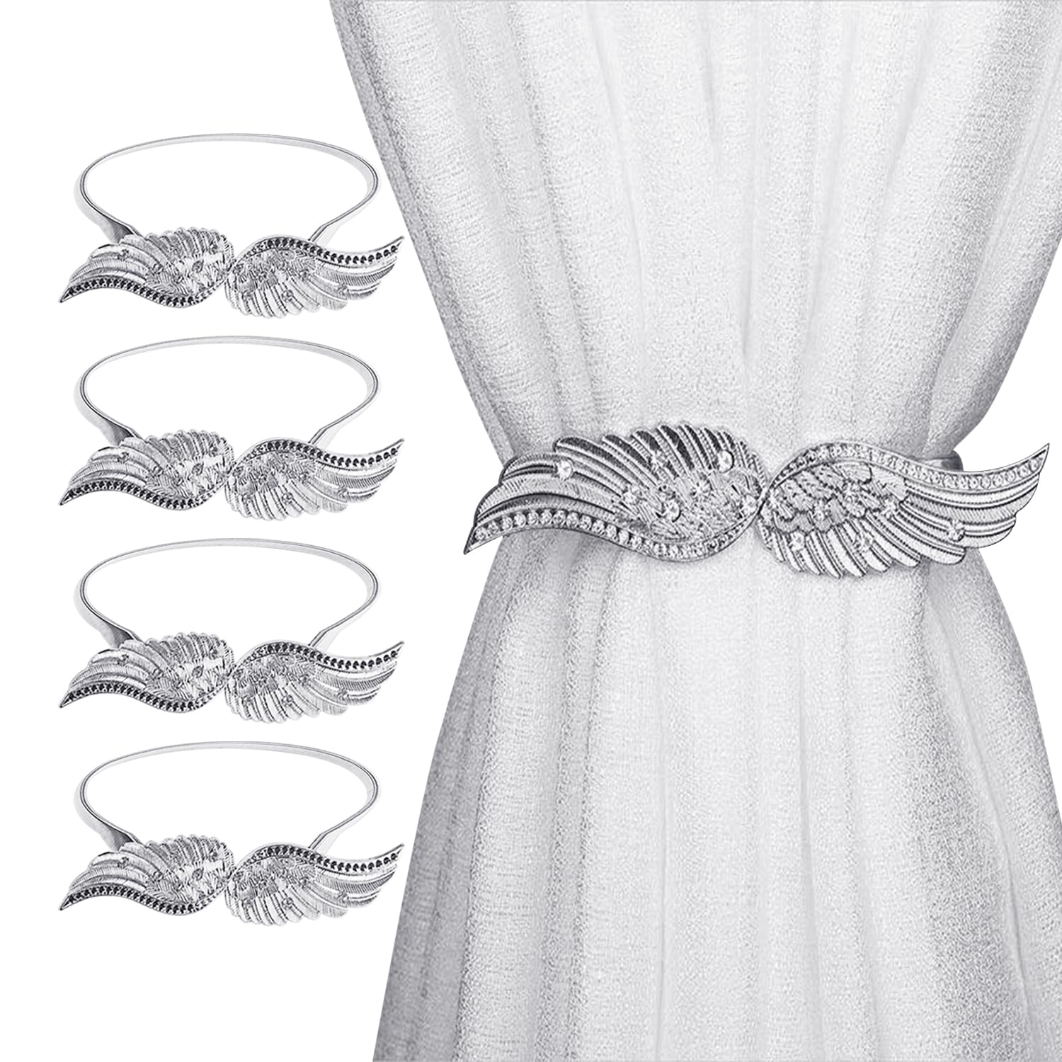 4 PCS Silver Curtain Ties, Glitter Curtain Ties, Door Curtain Ties, No Drilling Curtain Ties, Curtain Fixers, Adjustable Curtain Ties