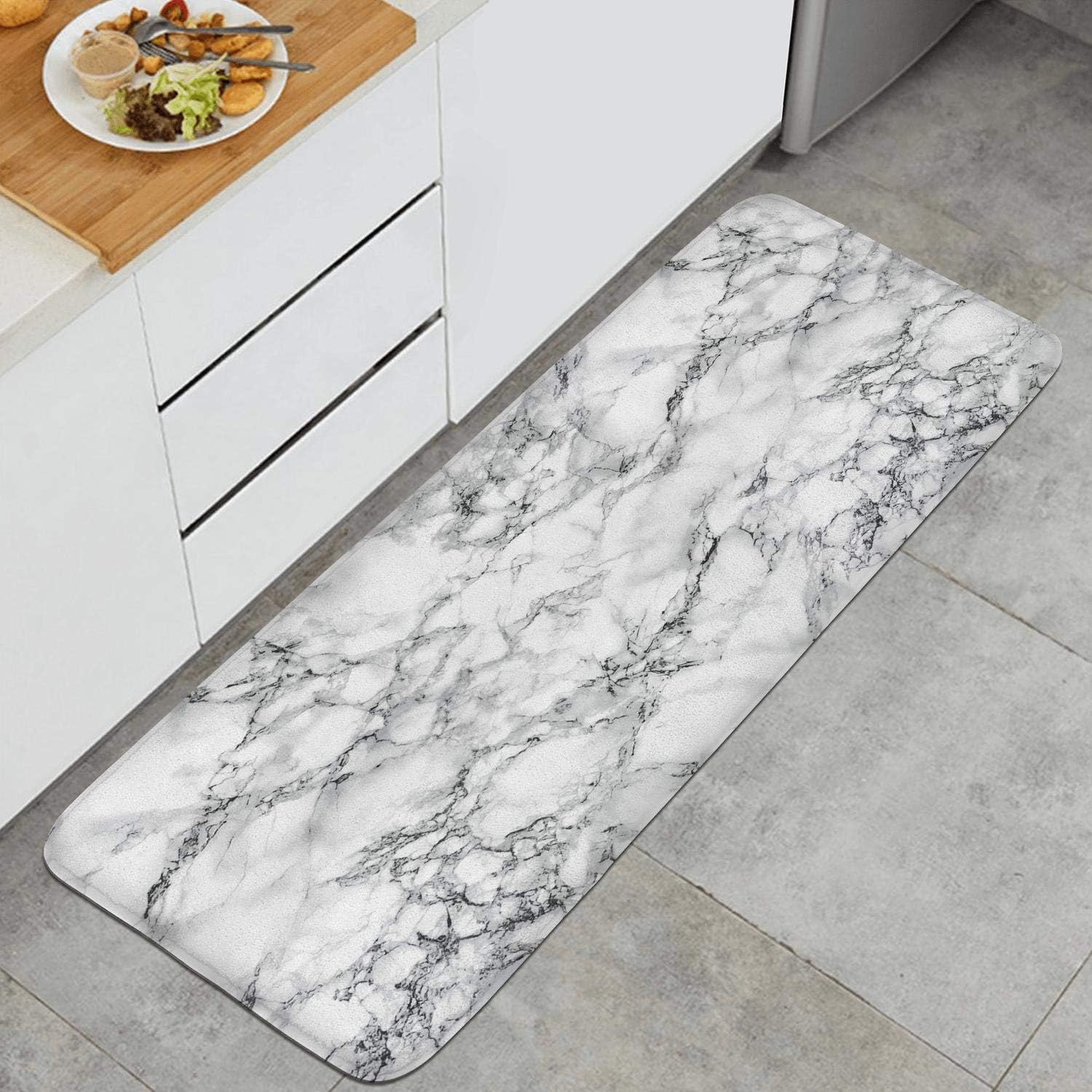 47"18" Long Kitchen Mat White Marble Stone Background